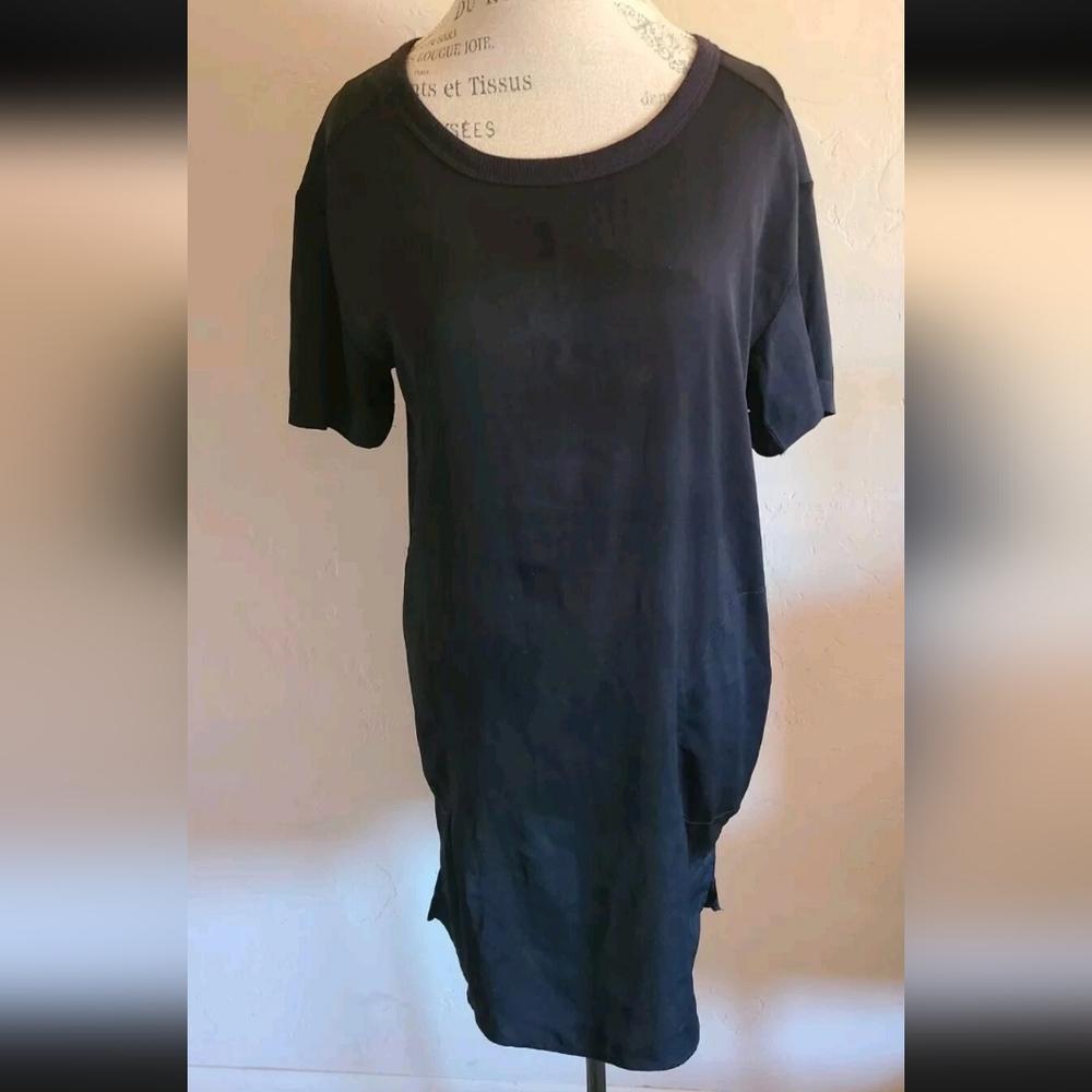 Donna Karan Sleepwear Black Midi Lounging Dress Pockets Side Slits size small
